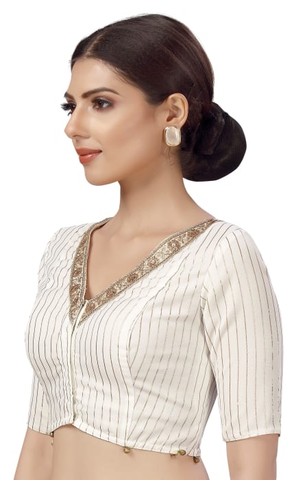 Studio Shringaar Women's White Readymade Blouse (Design 2473)