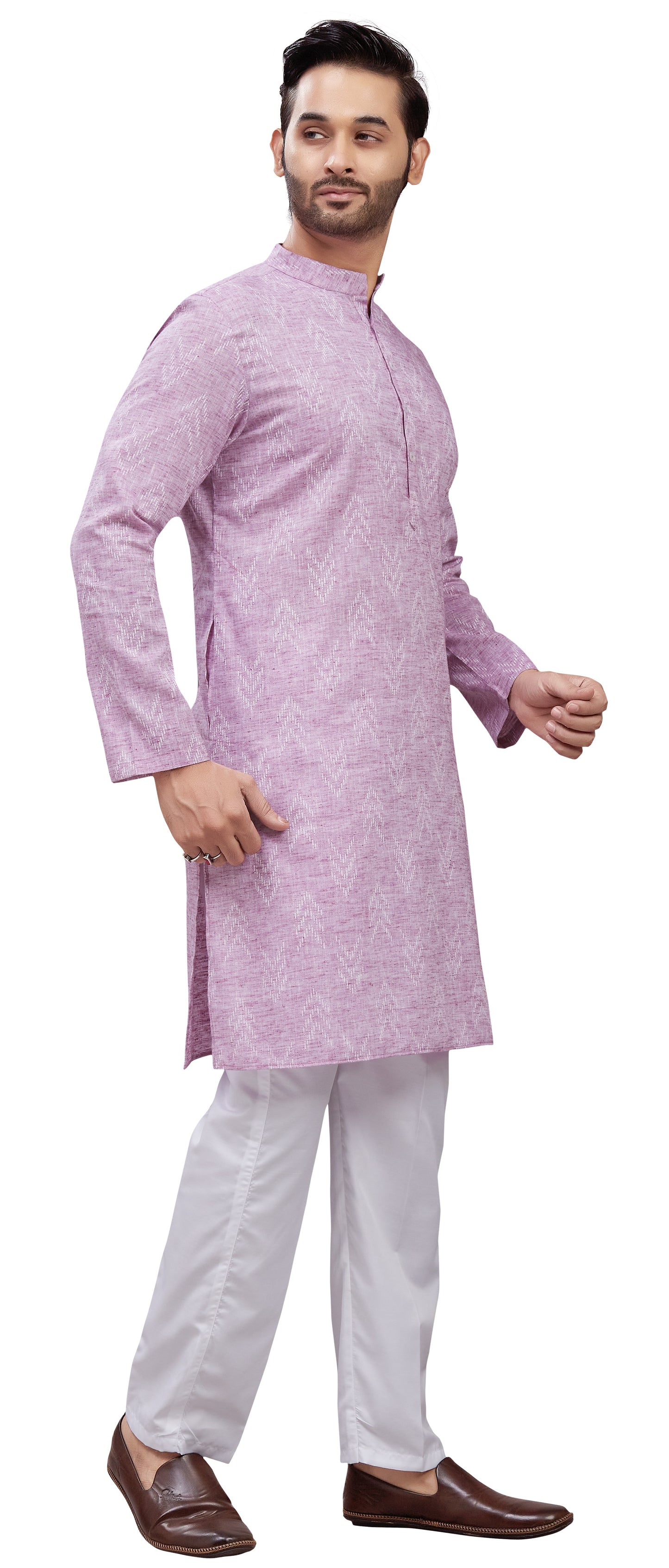 Men's Onion Cotton Blend Relaxed Fit Ikat Printed Knee Length Kurta (Design 119)