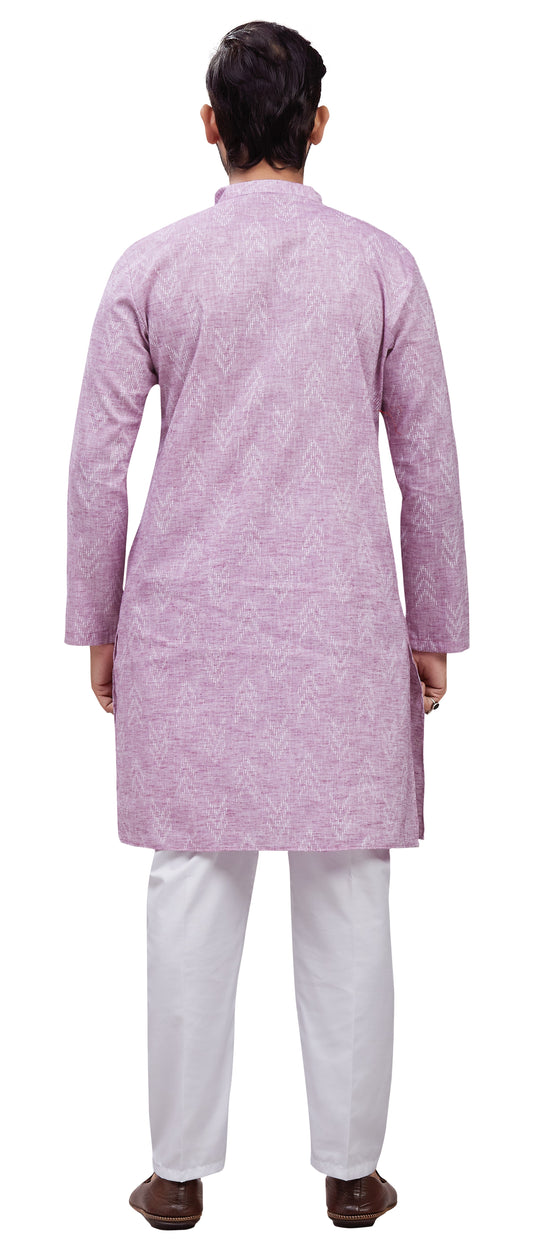 Men's Onion Cotton Blend Relaxed Fit Ikat Printed Knee Length Kurta (Design 119)