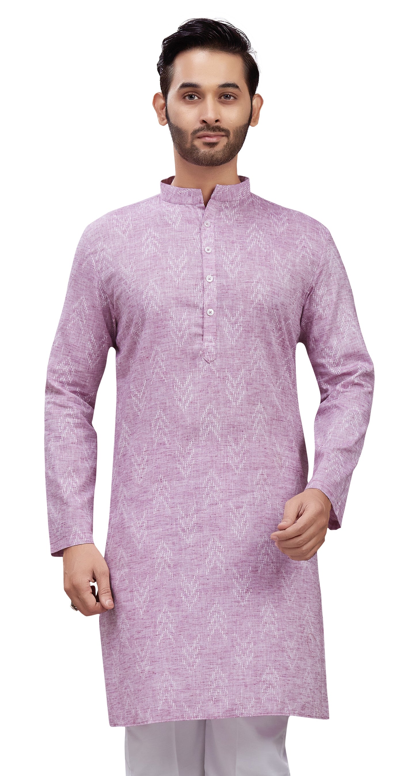 Men's Onion Cotton Blend Relaxed Fit Ikat Printed Knee Length Kurta (Design 119)