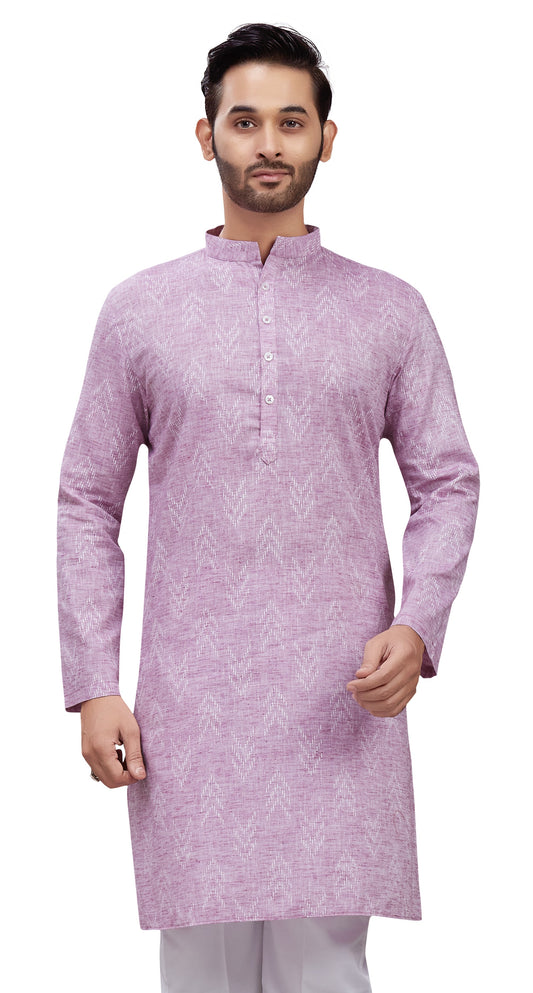 Men's Onion Cotton Blend Relaxed Fit Ikat Printed Knee Length Kurta (Design 119)