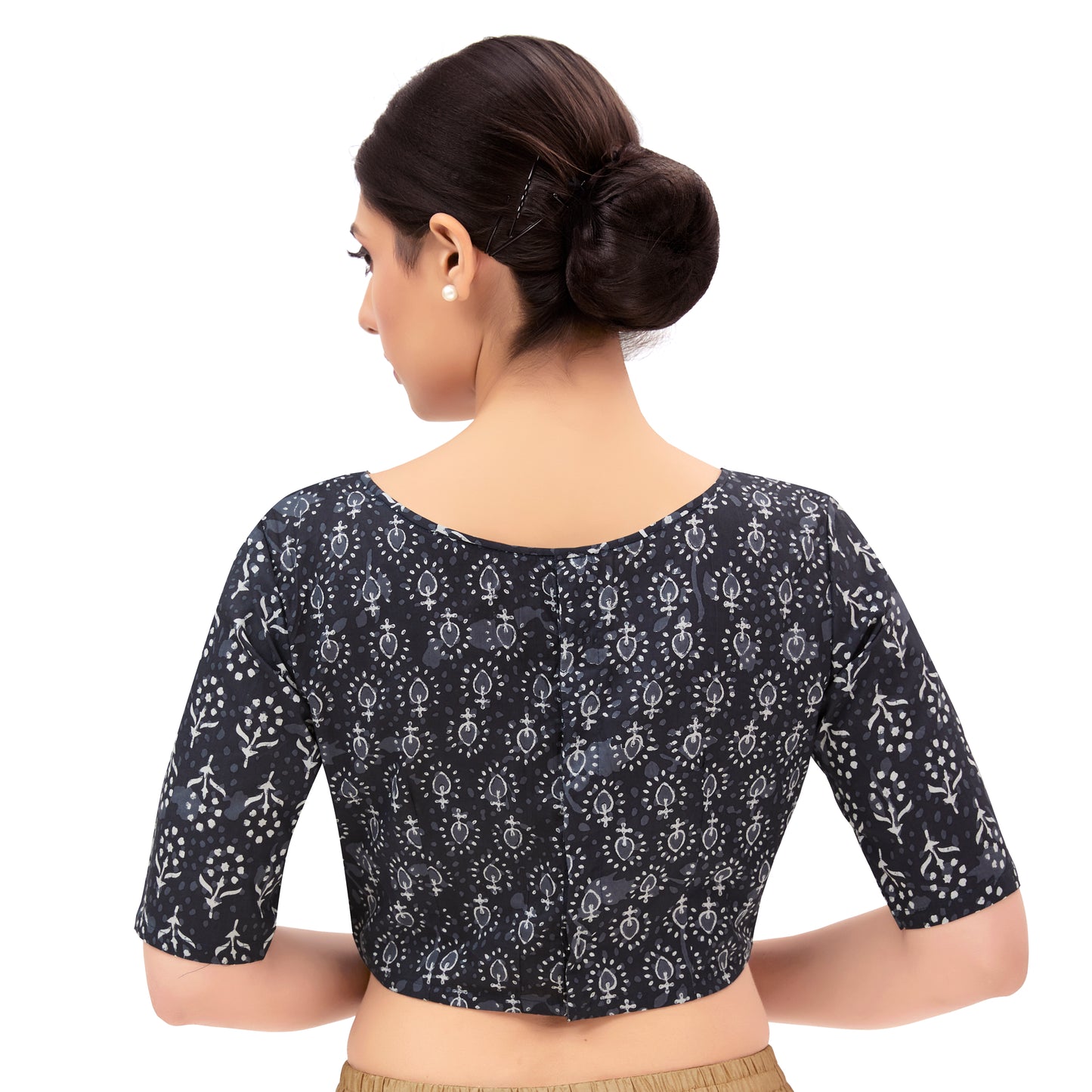 Women's Black Block Print Blouse (Design 1887)