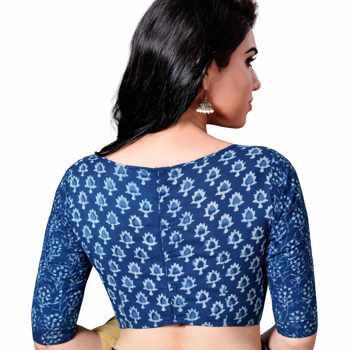 Women's Indigo Blue Cotton Blouse (Design 1887)