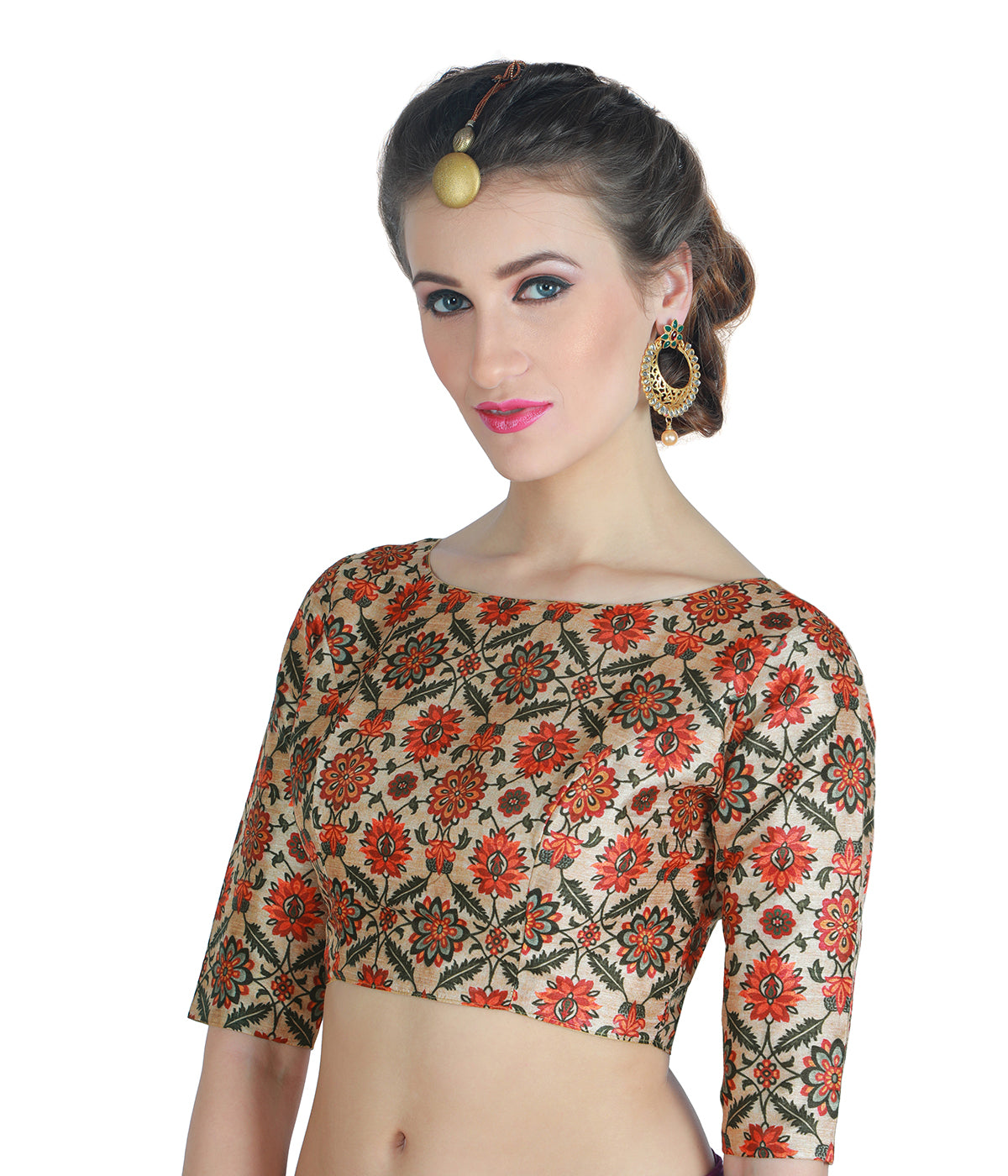 Women's Digital Printed Multi-Colour Saree Blouse with Boat Neck (1950 - Multi Colour)