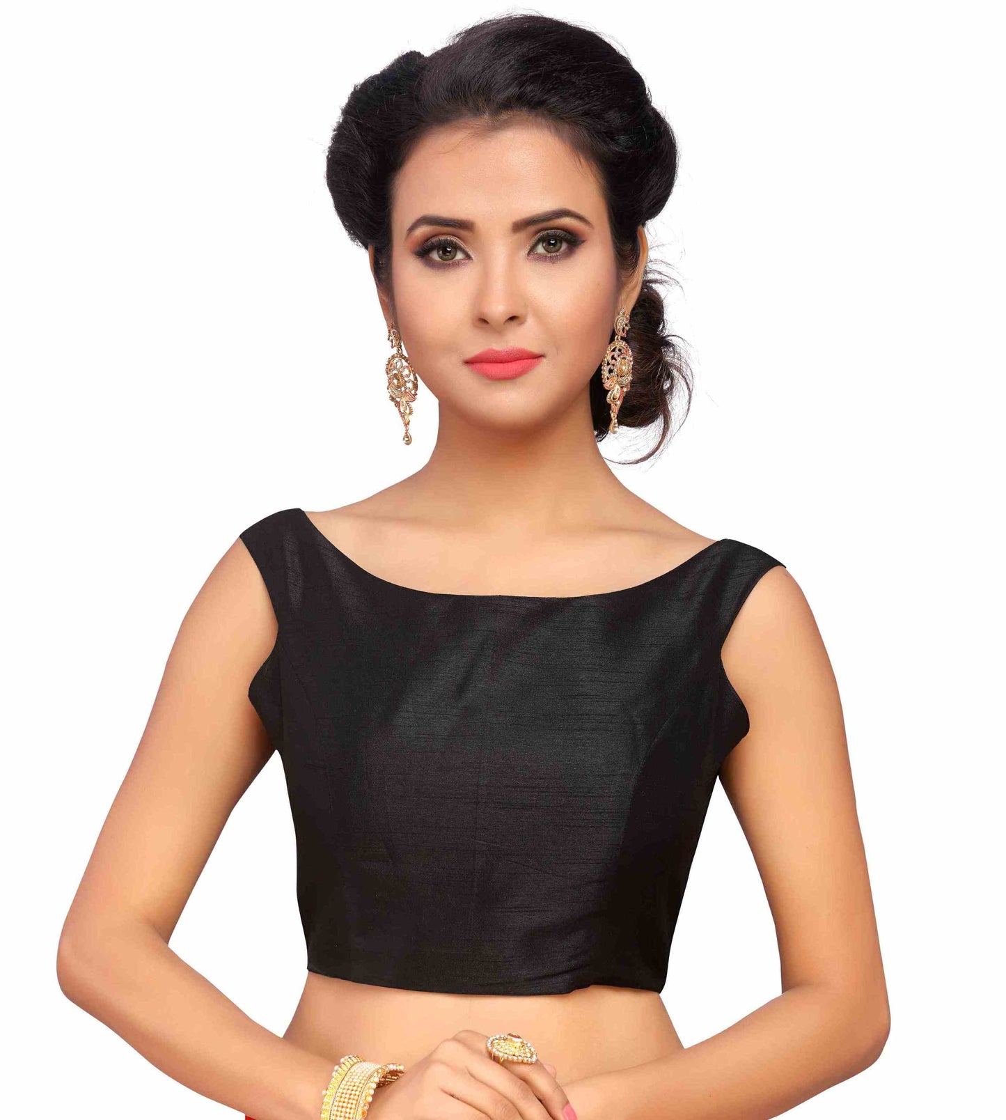 Women's Polyester Block print Sleeveless Saree Blouse (1960 - Black)