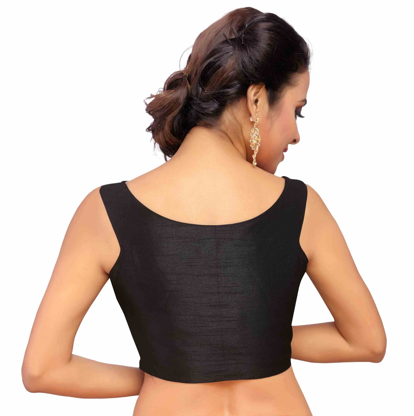 Women's Polyester Block print Sleeveless Saree Blouse (1960 - Black)