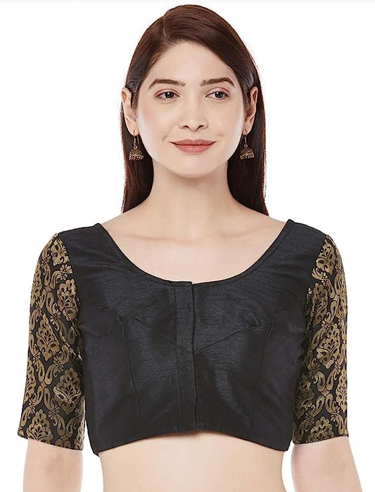 Women's Black Polyester Benaras Brocade Blouse (Design 1966)