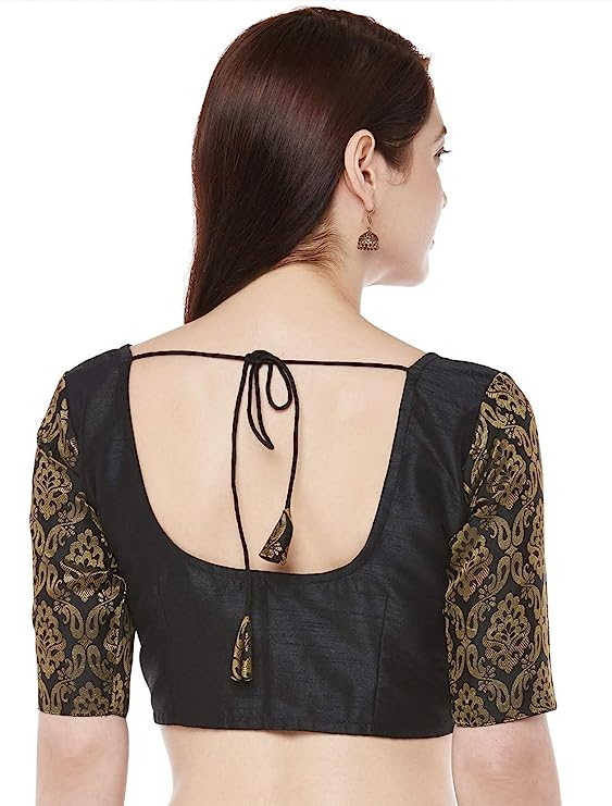 Women's Black Polyester Benaras Brocade Blouse (Design 1966)