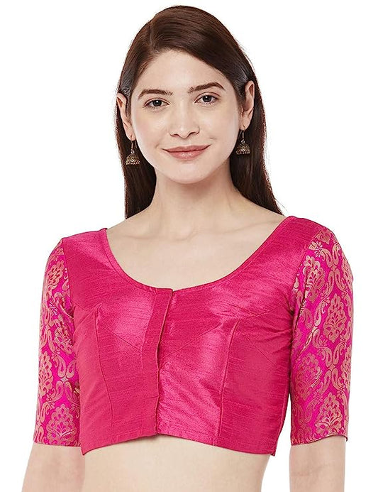 Women's Brocade, Georgette Half Sleeve Blouse (1966 - Pink)