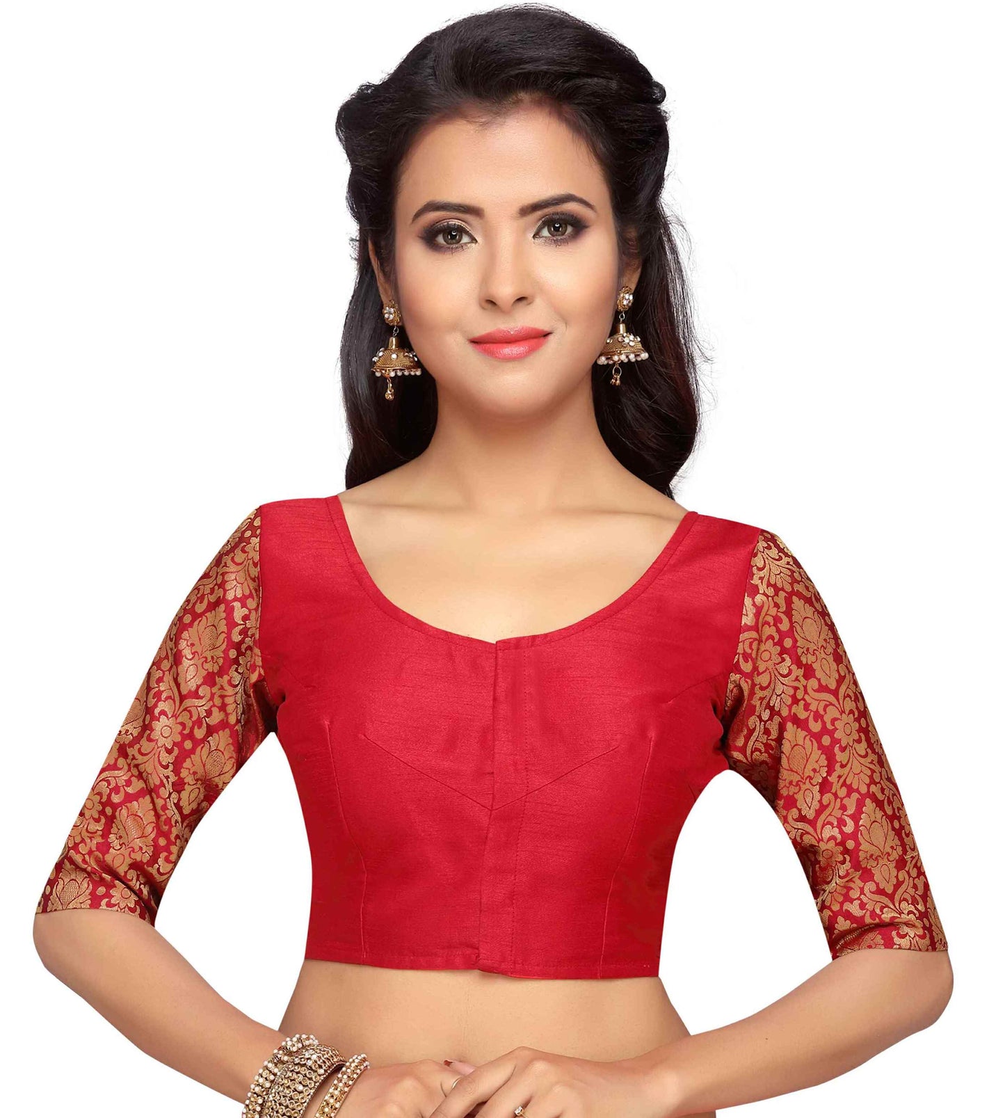 Women's Red Polyester Benaras Brocade Blouse (Design 1966)