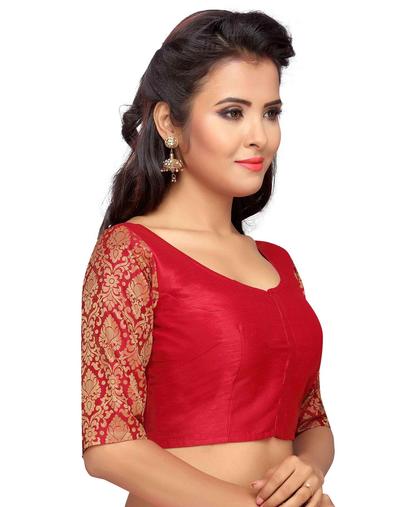 Women's Red Polyester Benaras Brocade Blouse (Design 1966)