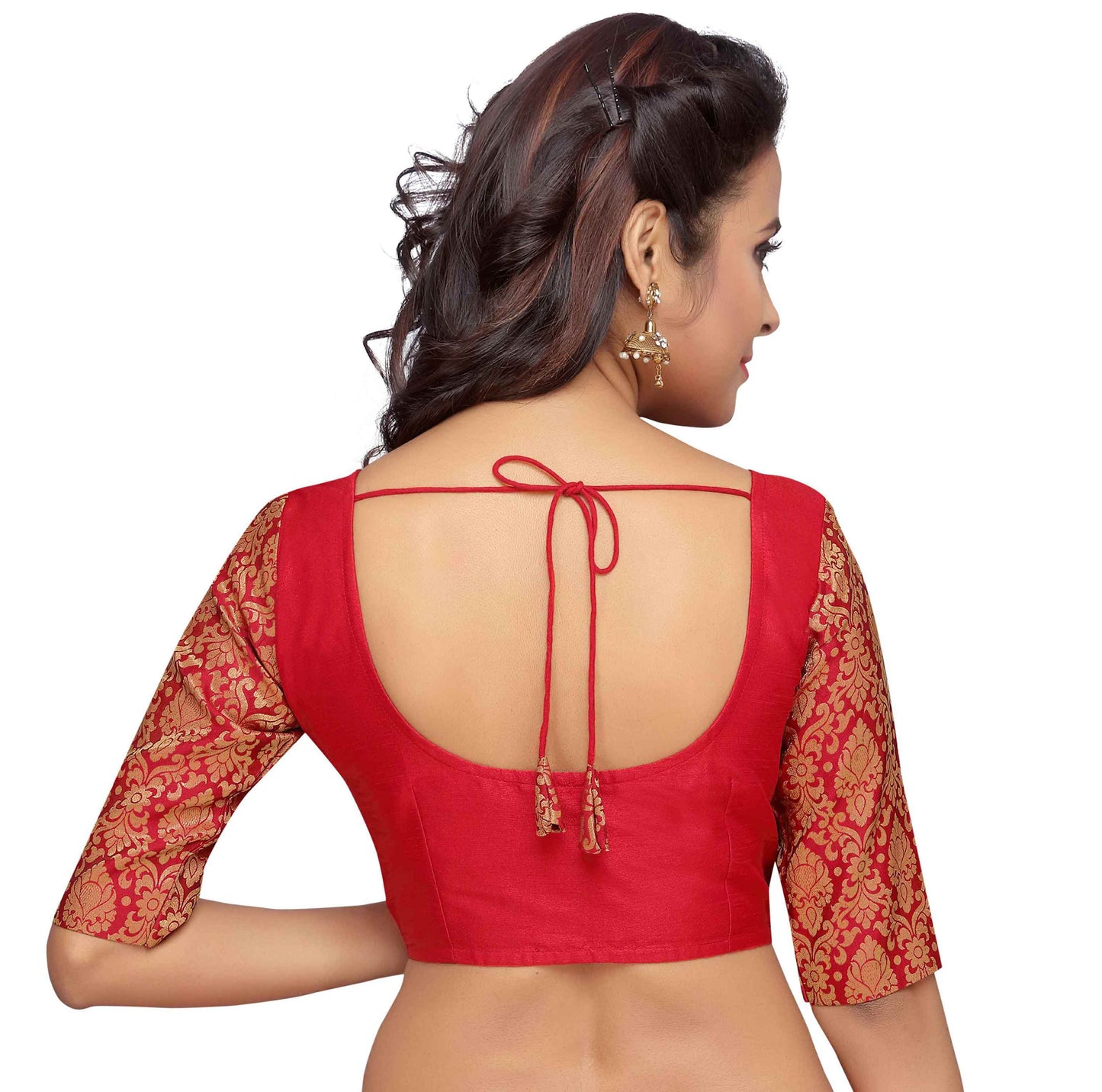 Women's Red Polyester Benaras Brocade Blouse (Design 1966)