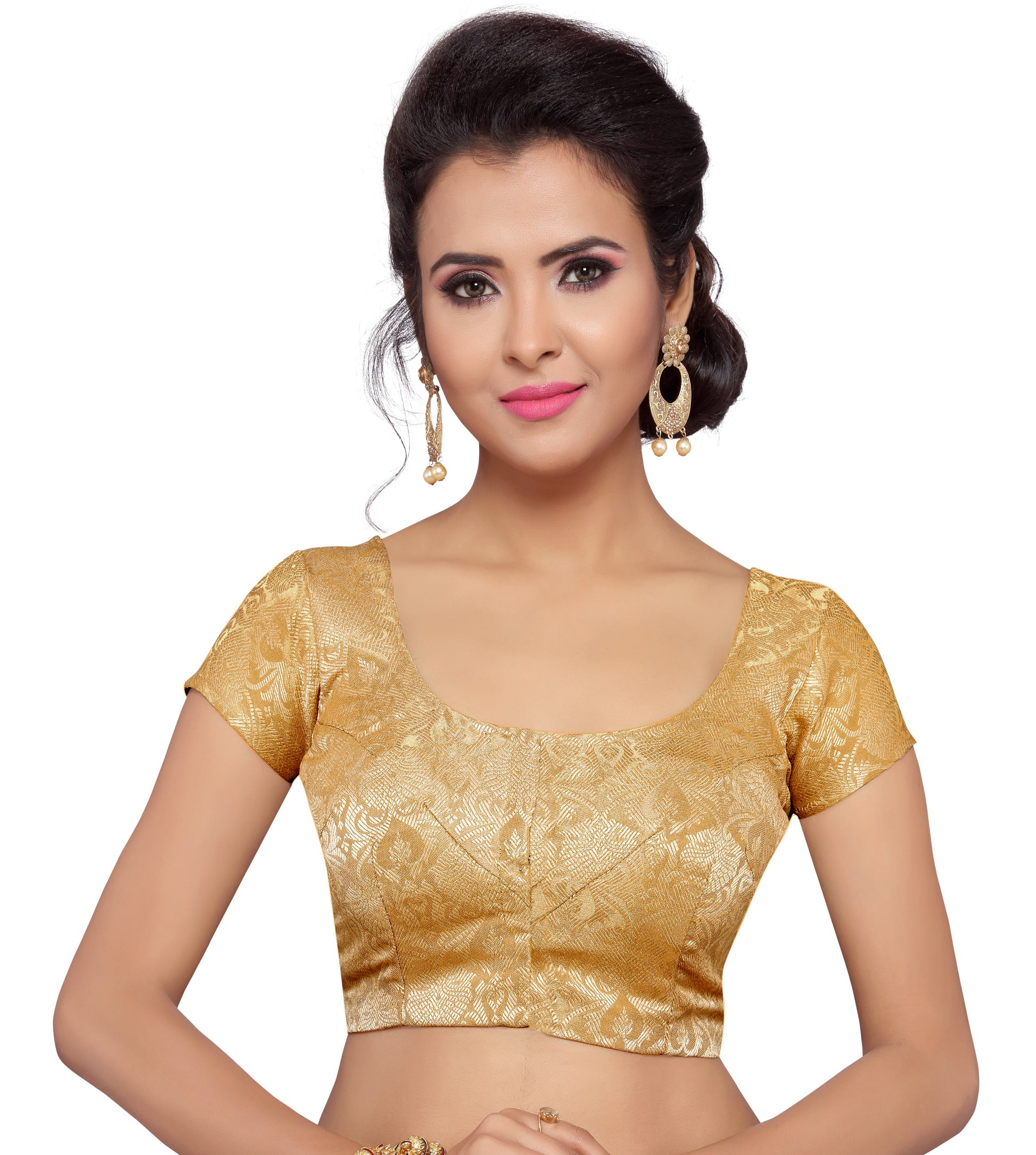 Studio Shringaar Women's Plus Size Brocade Short Sleeves Saree