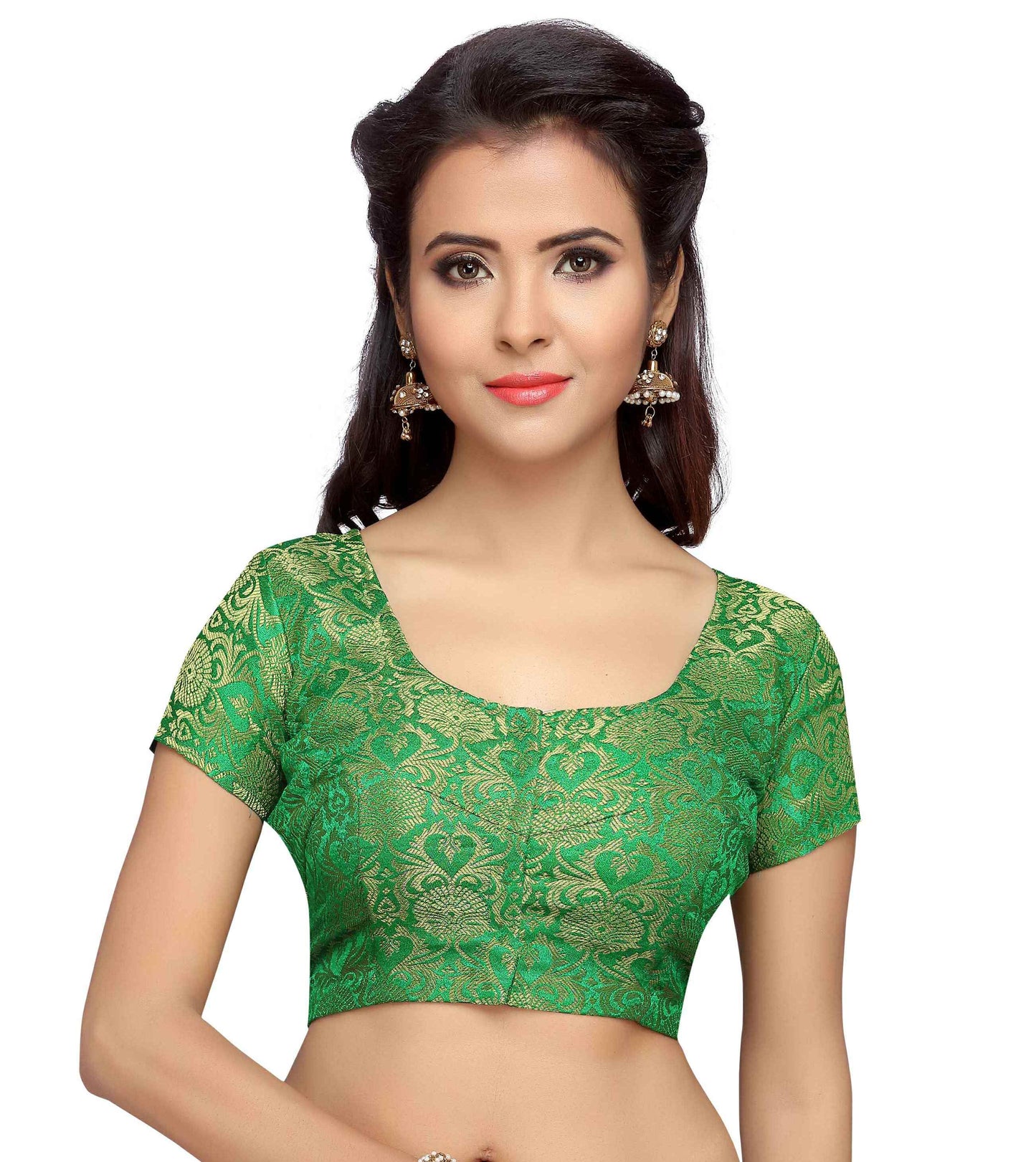 Women's Green Brocade Blouse (Design 1969) – Studio Shringaar