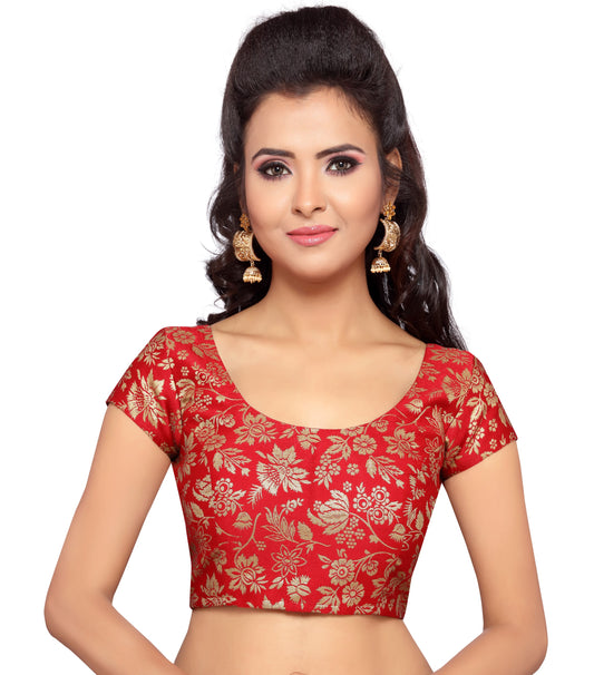 Women's Maroon Cotton Brocade Blouse (Design 1993)