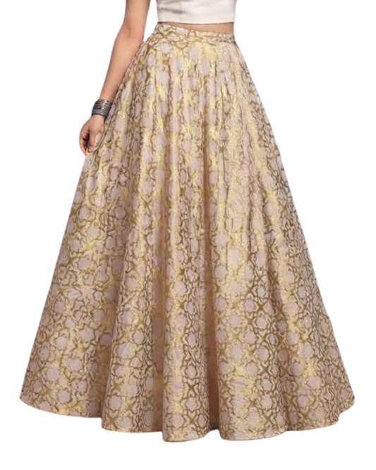 Studio Shringaar Women's Readymade Light Gold Skirt Lehenga (Design 1046)