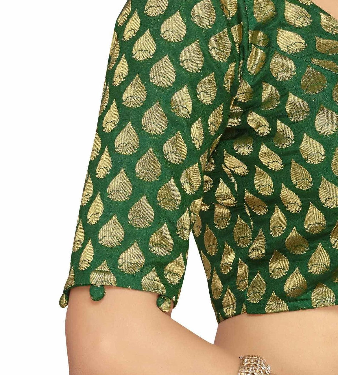 Women's Polyester Elbow Length Sleeves Saree Blouse (2087 - Green)