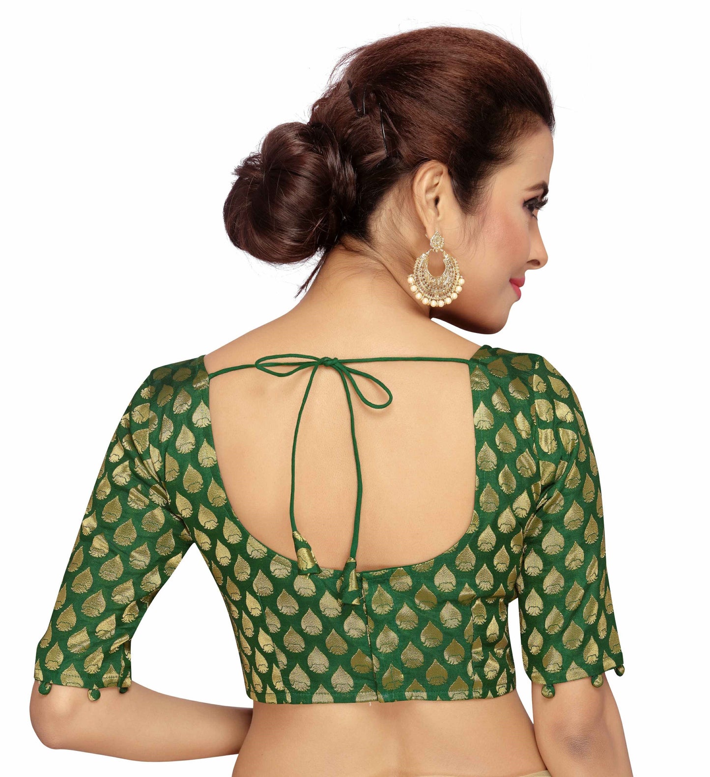 Women's Polyester Elbow Length Sleeves Saree Blouse (2087 - Green)