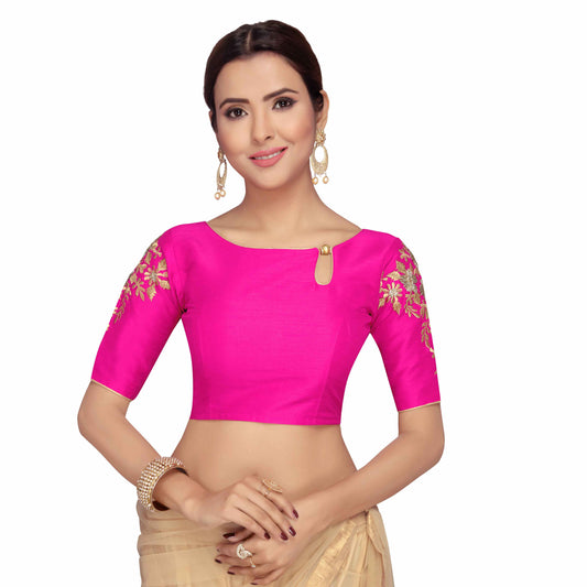 Women's Pink Faux Silk and Cotton Blouse (Design 2089)