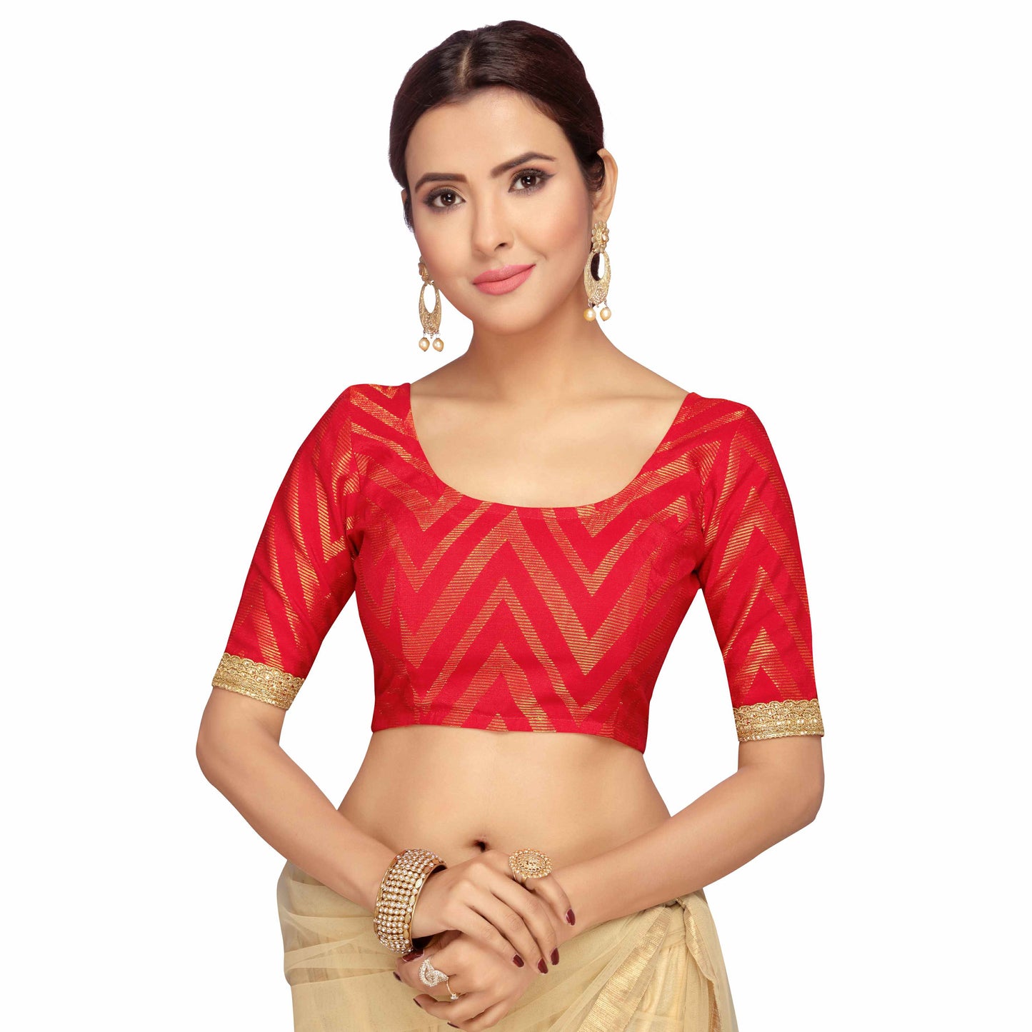 Women's Red Benares Brocade Blouse (Design 2092)