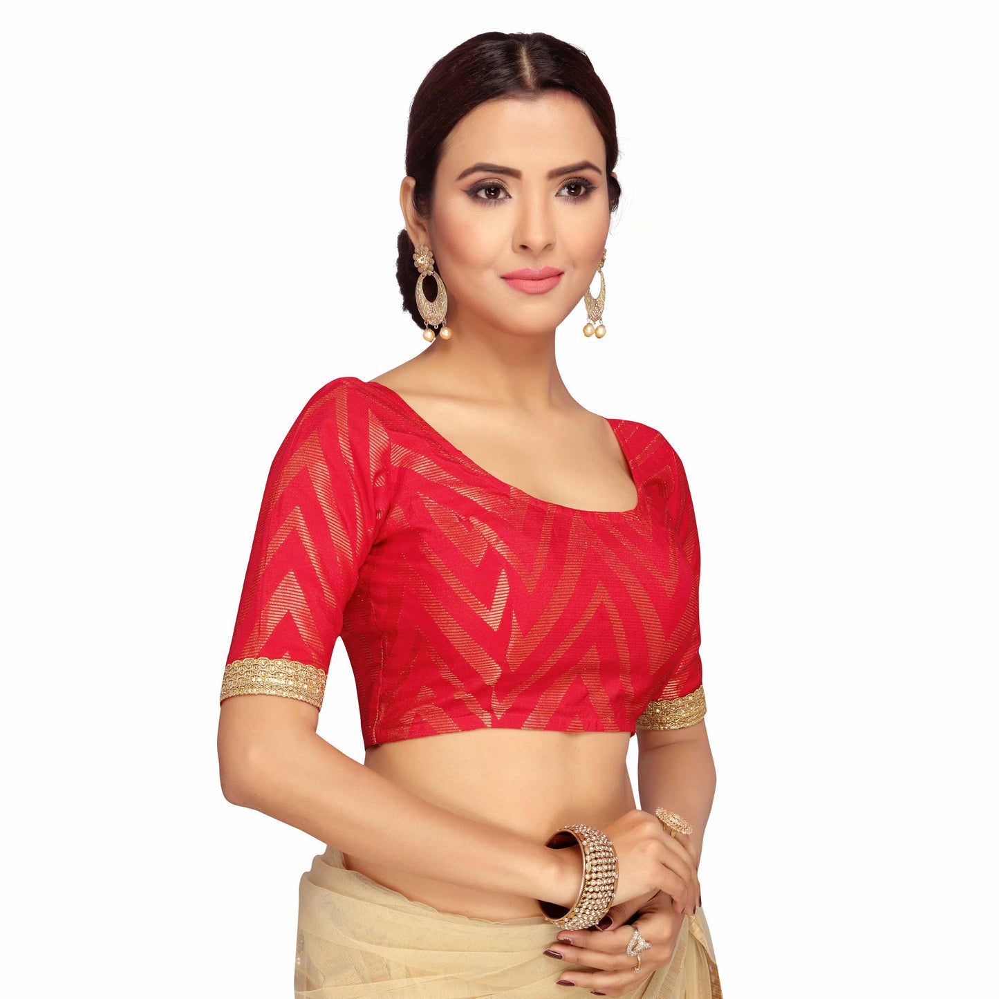 Women's Red Benares Brocade Blouse (Design 2092)