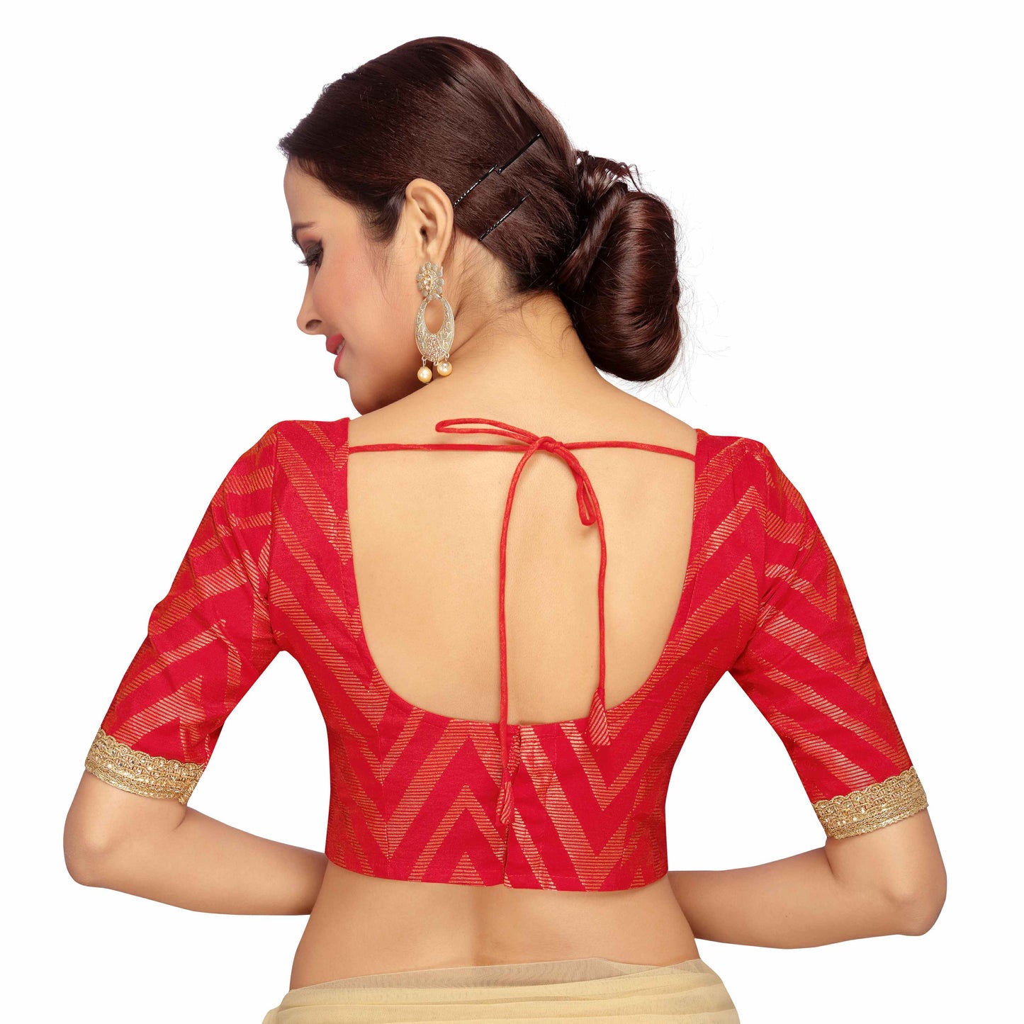 Women's Red Benares Brocade Blouse (Design 2092)