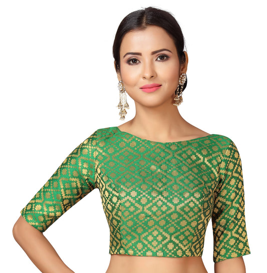 Women's Bottle Green Brocade Polyester Blouse (Design 2124)