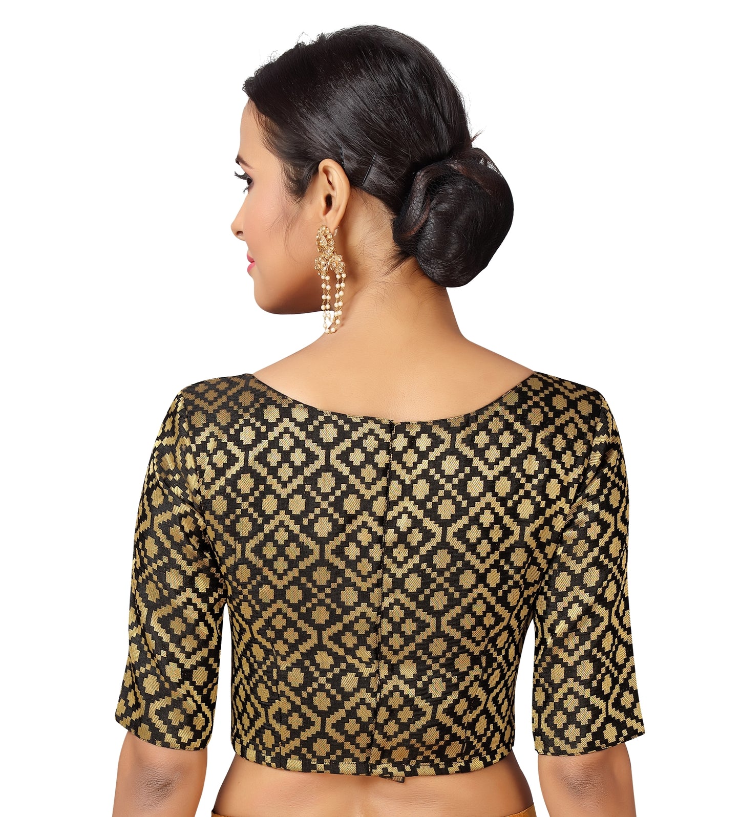 Women's Black Brocade Polyester Blouse (Design 2124)