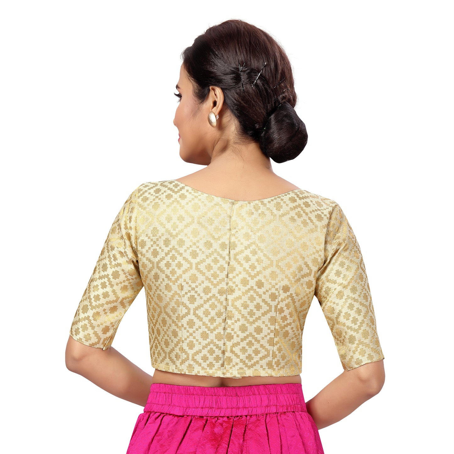 Women's Cream Brocade Polyester Blouse (Design 2124)