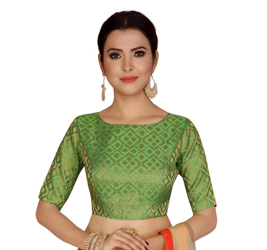 Women's Green Brocade Polyester Blouse (Design 2124)