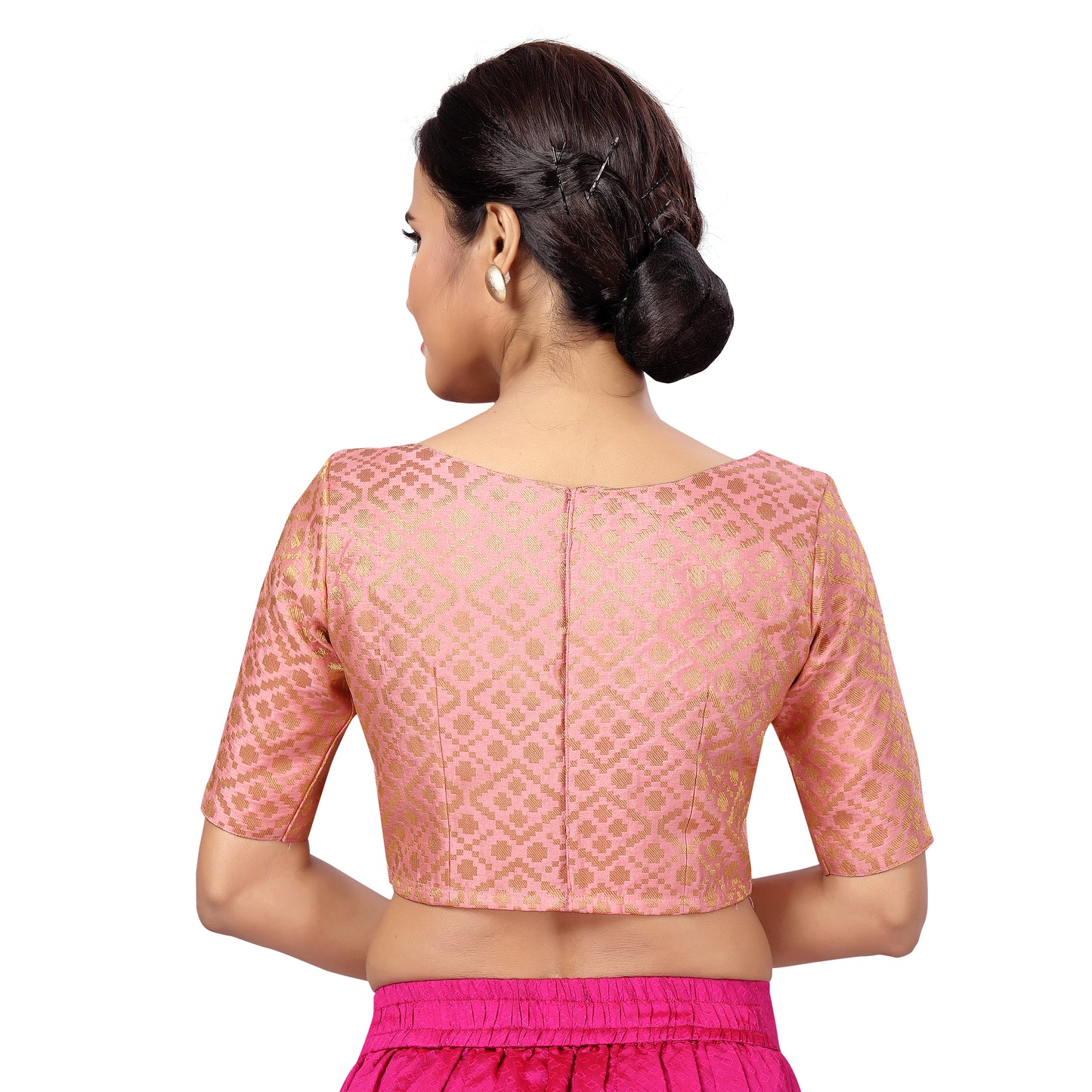 Women's Light Pink Brocade Polyester Blouse (Design 2124)