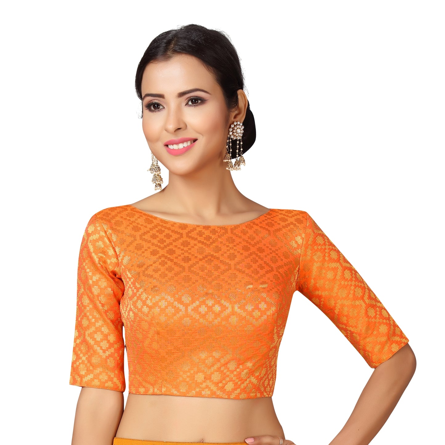 Women's Orange Brocade Polyester Blouse (Design 2124)