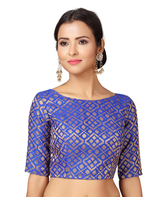 Women's Royal Blue Brocade Polyester Blouse (Design 2124)