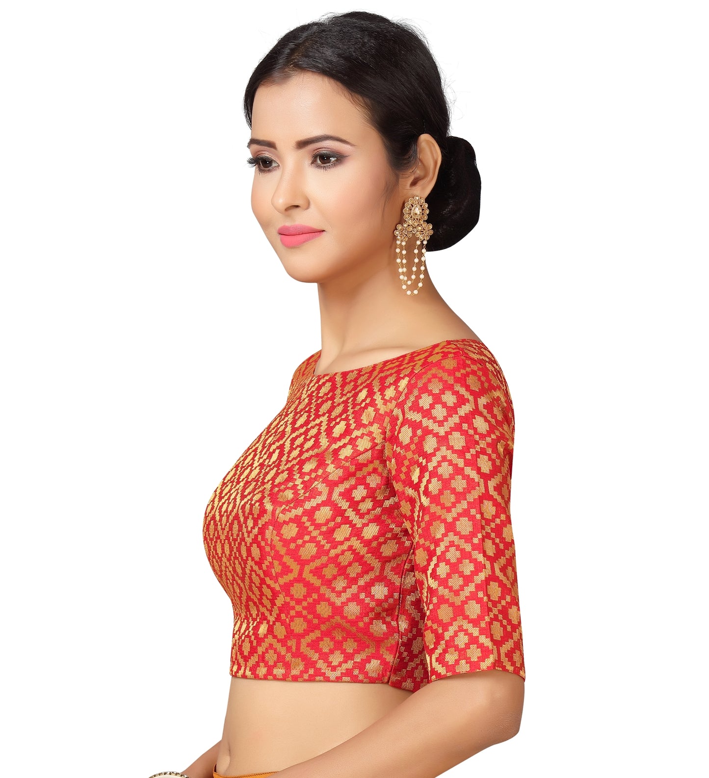 Women's Red Brocade Polyester Blouse (Design 2124)