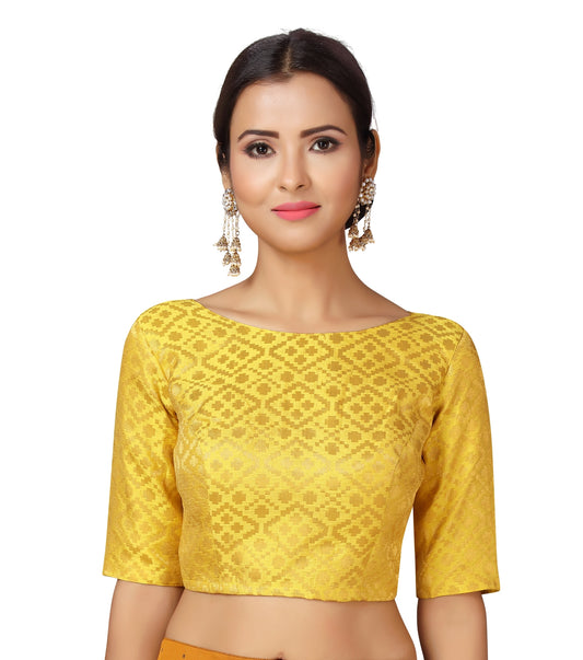 Women's Yellow Brocade Polyester Blouse (Design 2124)