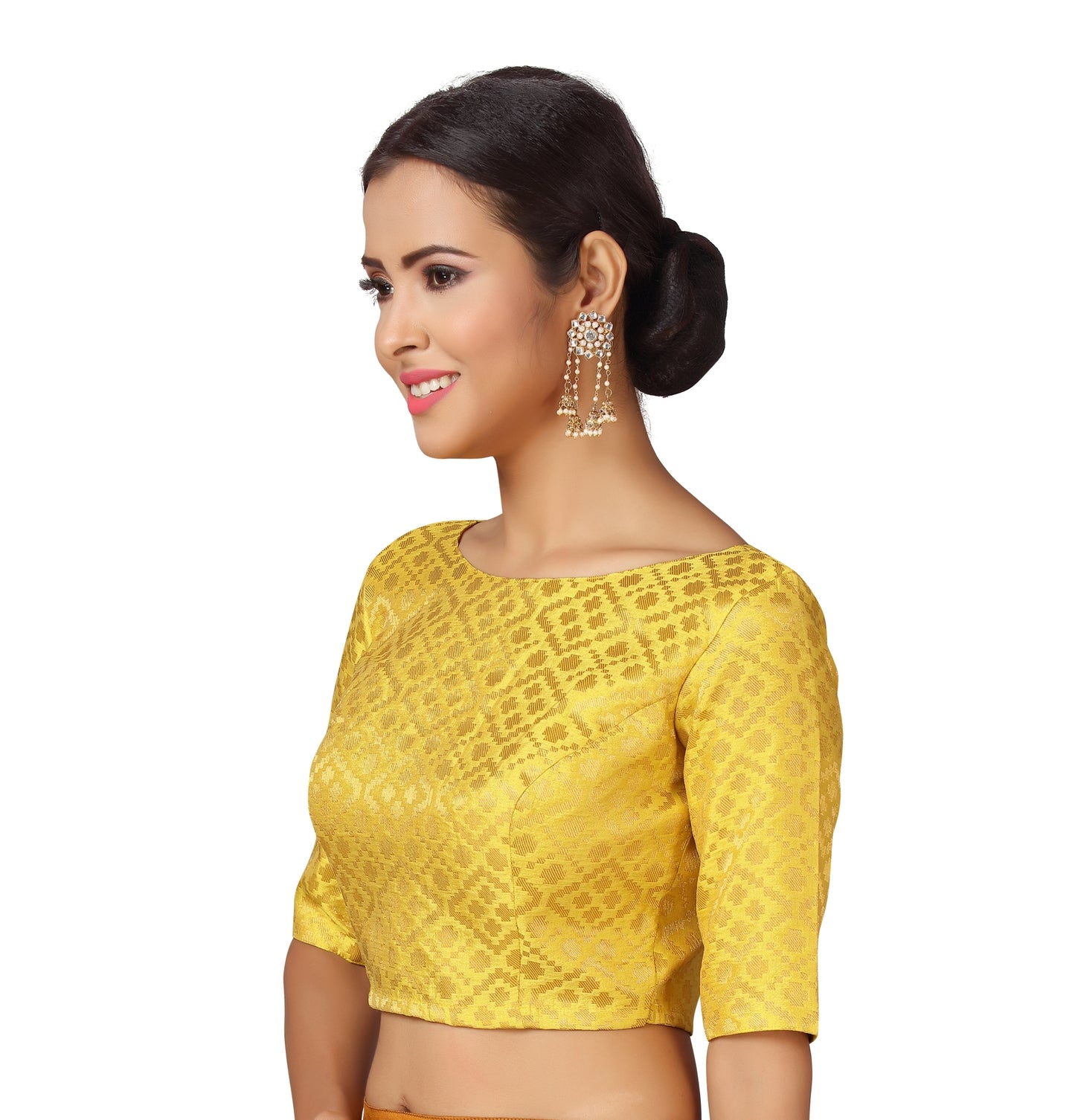 Women's Yellow Brocade Polyester Blouse (Design 2124)