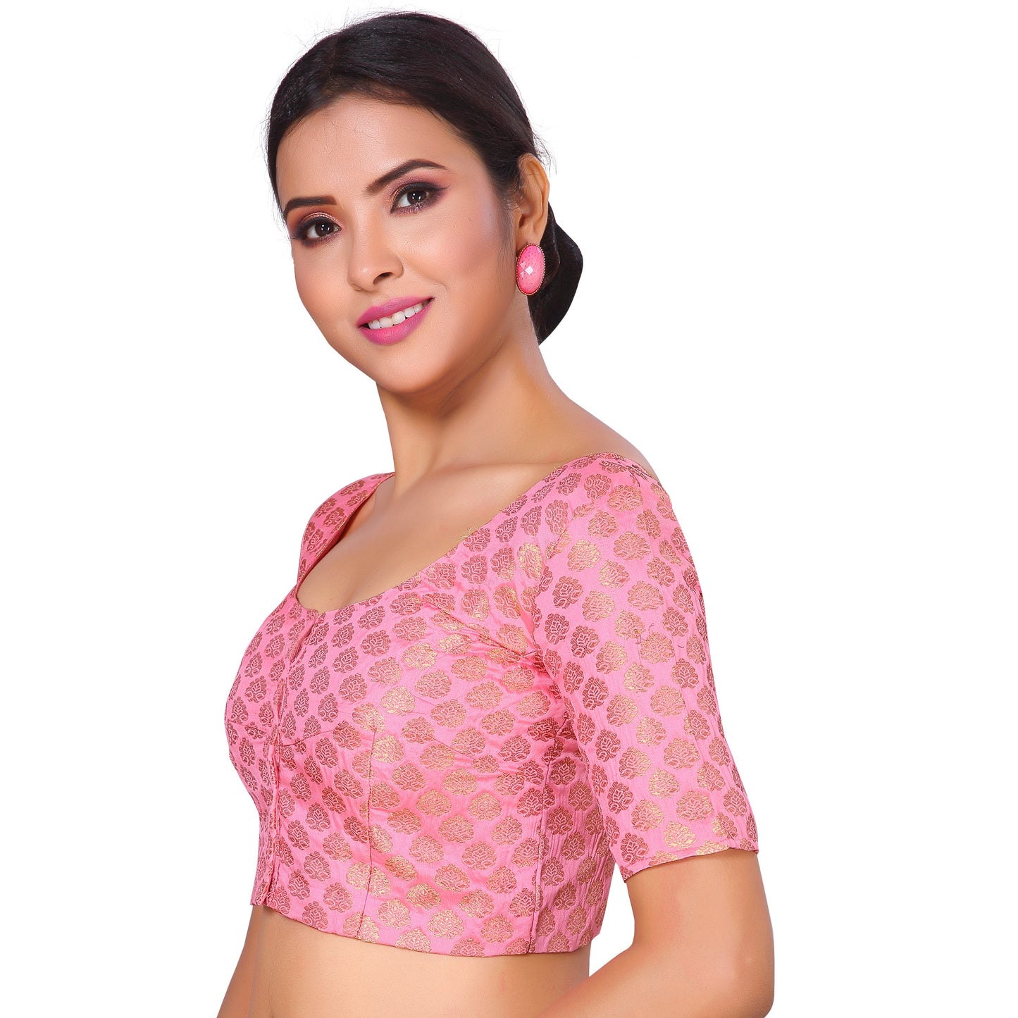 Women's Light Pink Brocade Polyester Blouse (Design 2150)