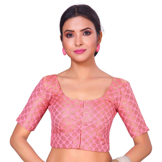 Women's Light Pink Brocade Polyester Blouse (Design 2150)