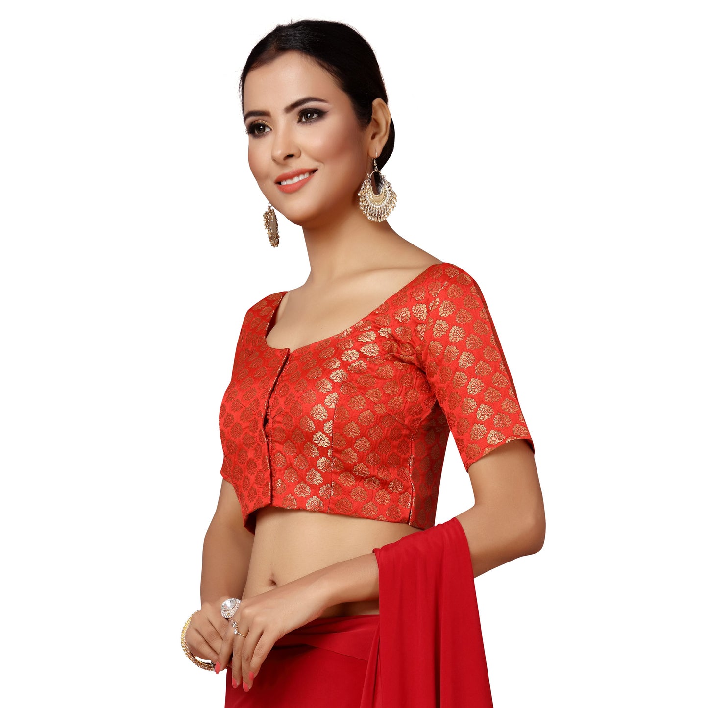 Women's Red Brocade Polyester Blouse (Design 2150)