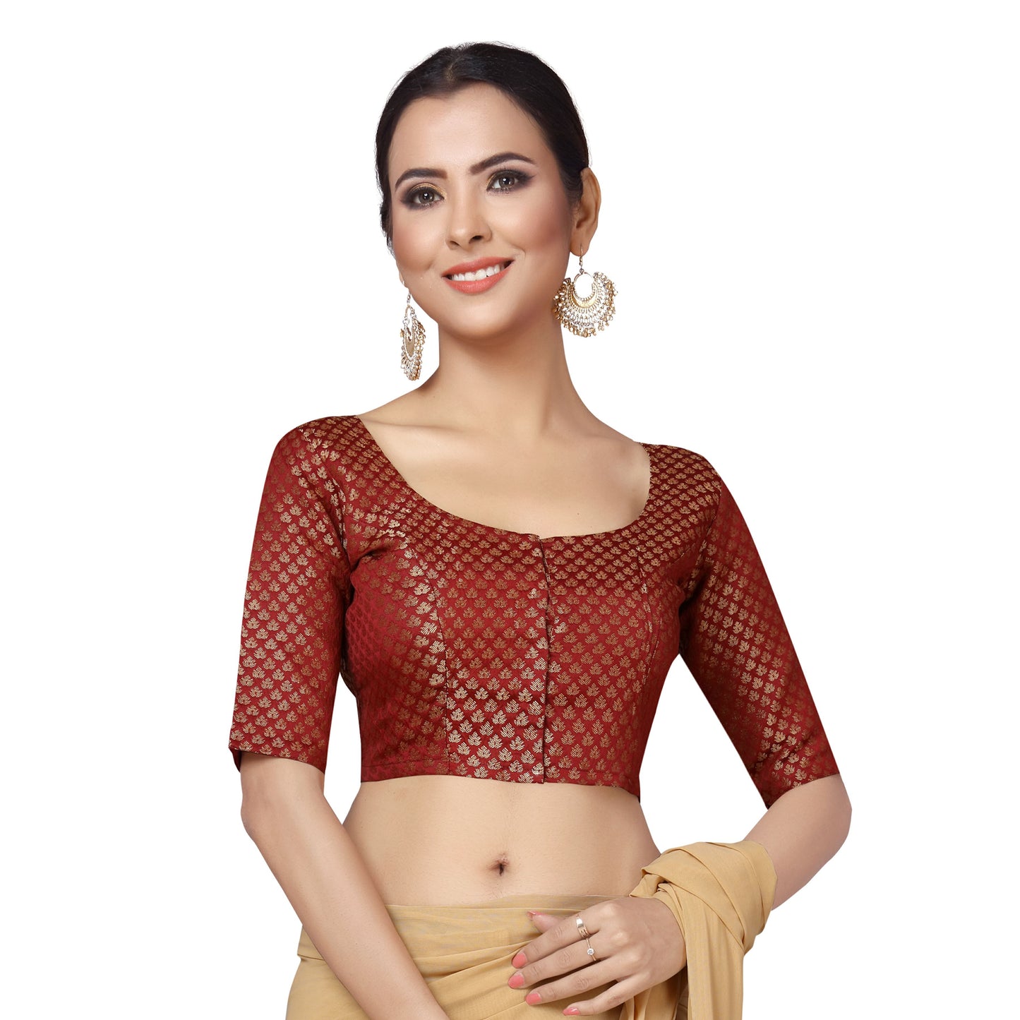 Women's Maroon Brocade Blouse (Design 2157)