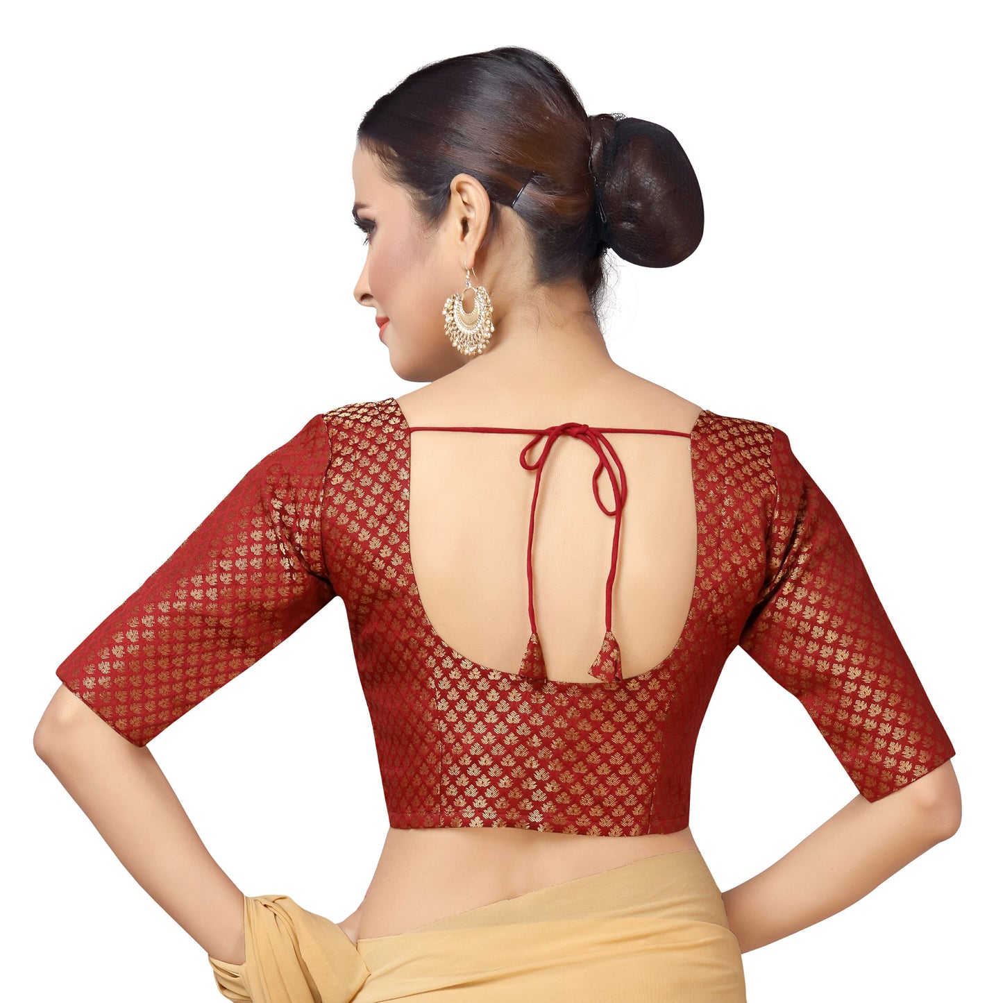 Women's Maroon Brocade Blouse (Design 2157)