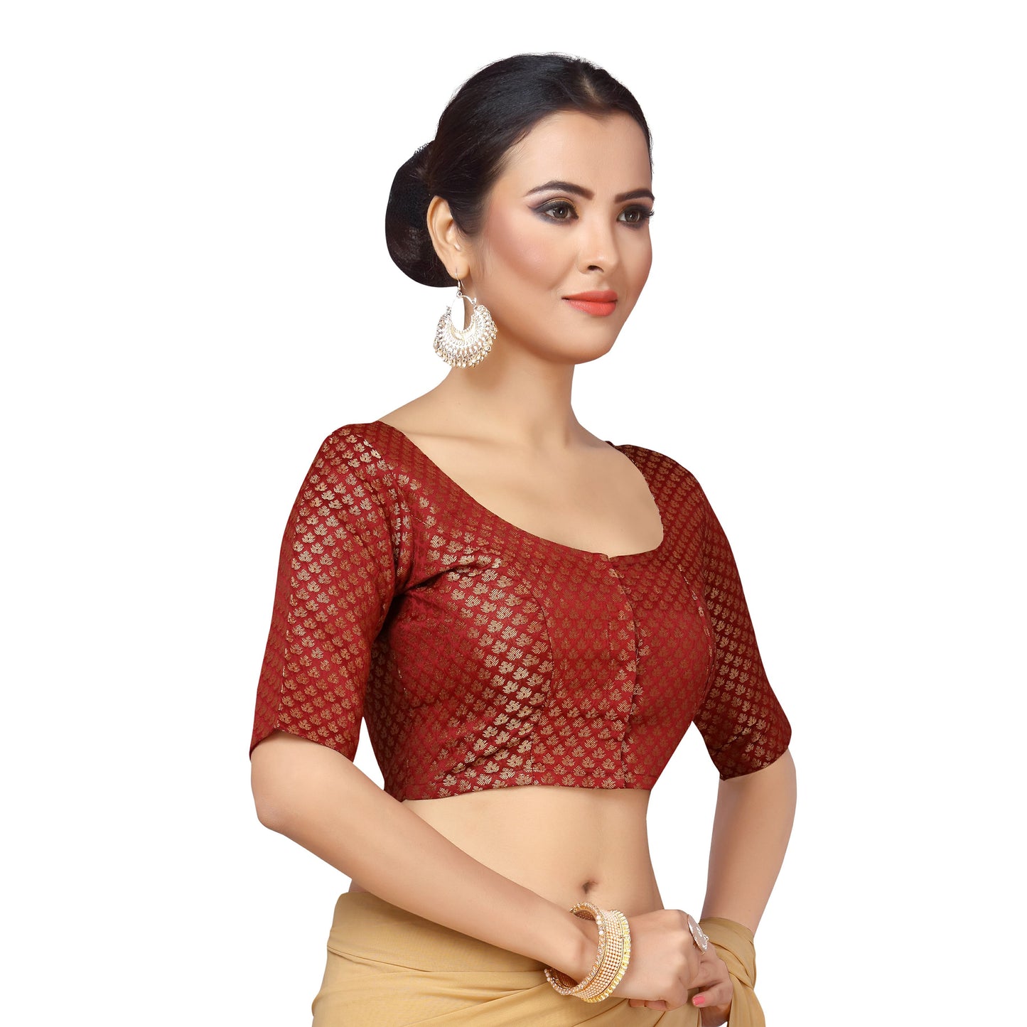 Women's Maroon Brocade Blouse (Design 2157)