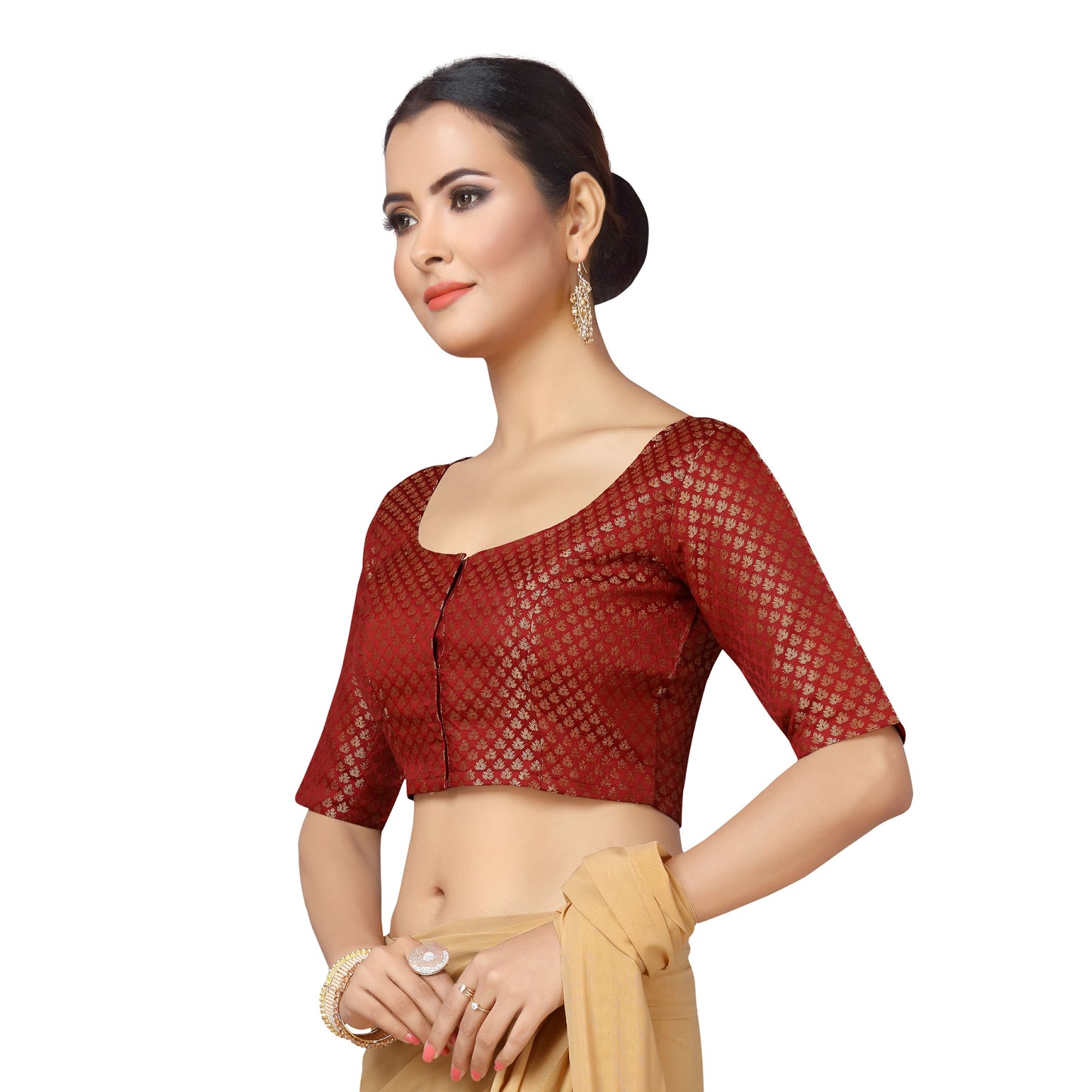 Women's Maroon Brocade Blouse (Design 2157)