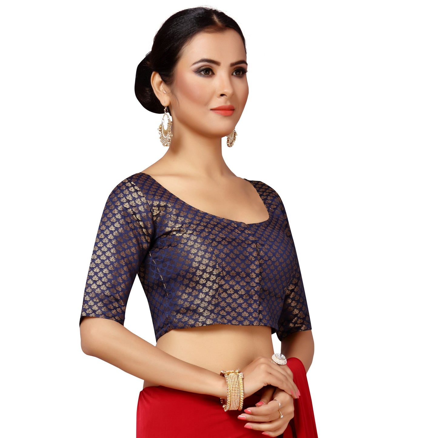 Women's Navy Blue Brocade Blouse (Design 2157)