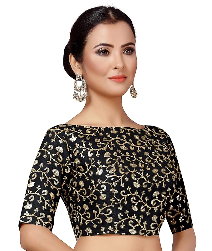 Women's Black Embroidered Net Blouse (Design 2158)