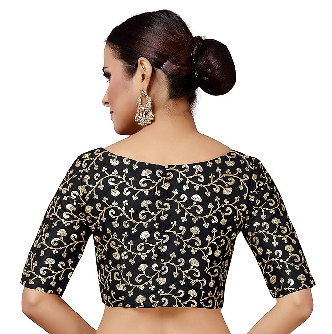 Women's Black Embroidered Net Blouse (Design 2158)