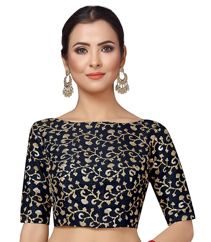 Women's Navy Blue Embroidered Net Blouse (Design 2158)