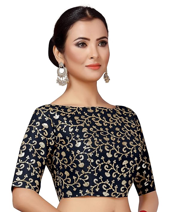 Women's Navy Blue Embroidered Net Blouse (Design 2158)