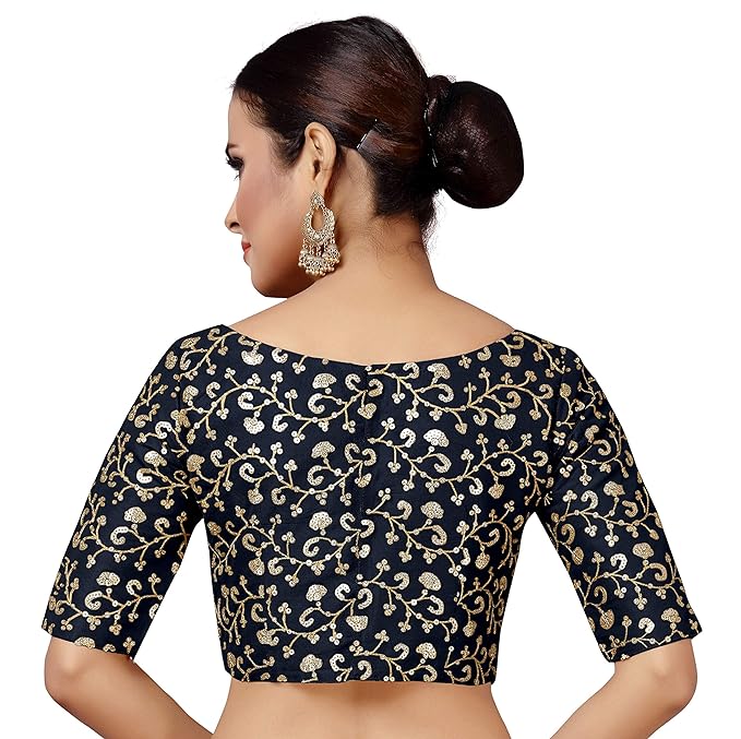 Women's Navy Blue Embroidered Net Blouse (Design 2158)