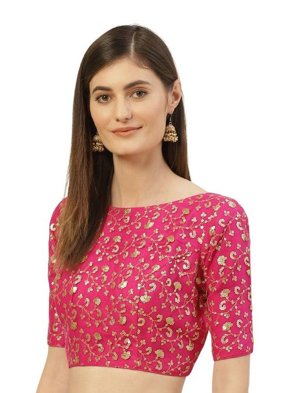 Women's Pink Embroidered Net Blouse (Design 2158)